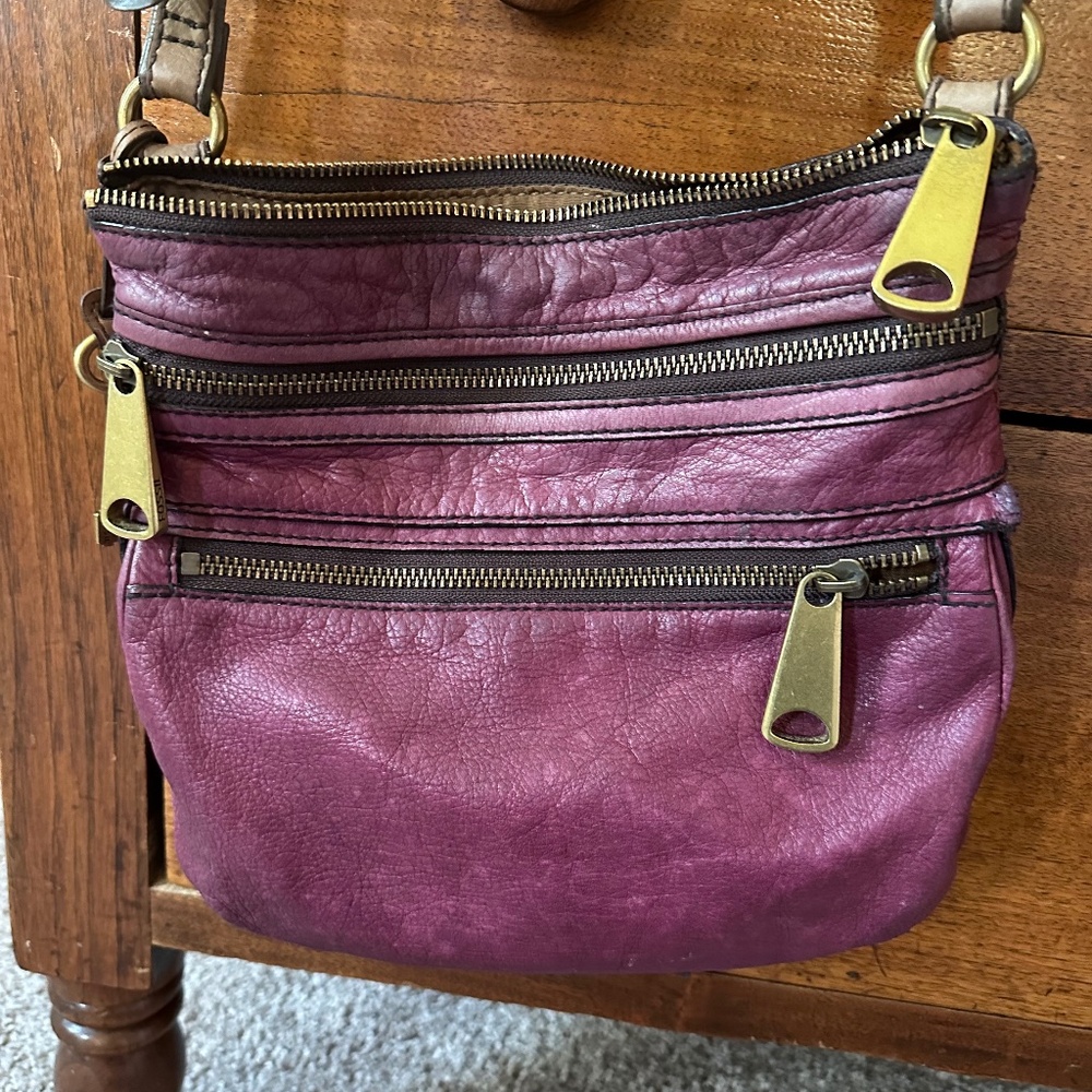 Purple Leather Fossil Crossbody Purse